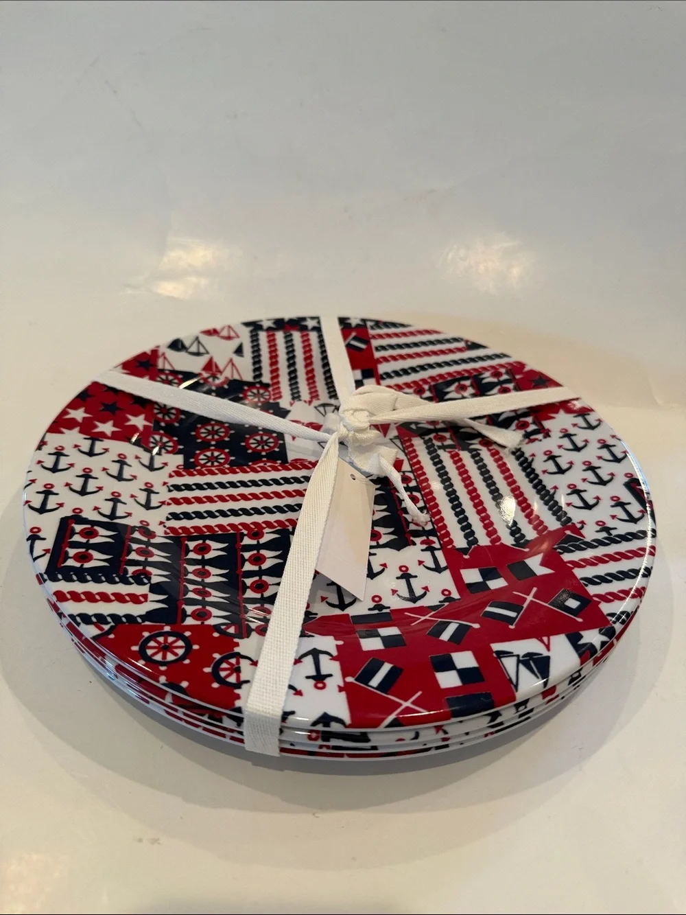 NWT Talbots Nautical Red, White & Blue Plates - Set of 4